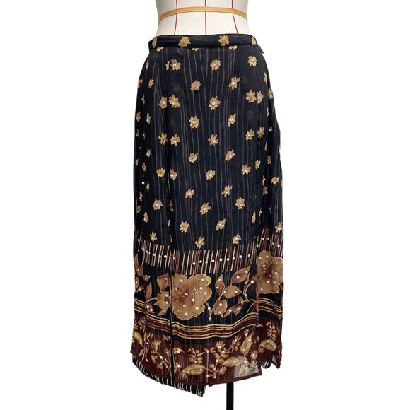 Vintage ANU Womens Sheer Beaded Overlay Floral Striped Skirt - Picture 1 of 12